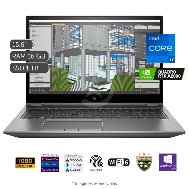 Laptop HP ZBook Fury G8 Workstation, Core i7-11800H 2.3GHz, RAM 16GB, Sólido SSD 1TB PCIe, Video 4 GB Nvidia Quadro RTX A2000, LED 15.6" Full HD, Windows 10 Pro